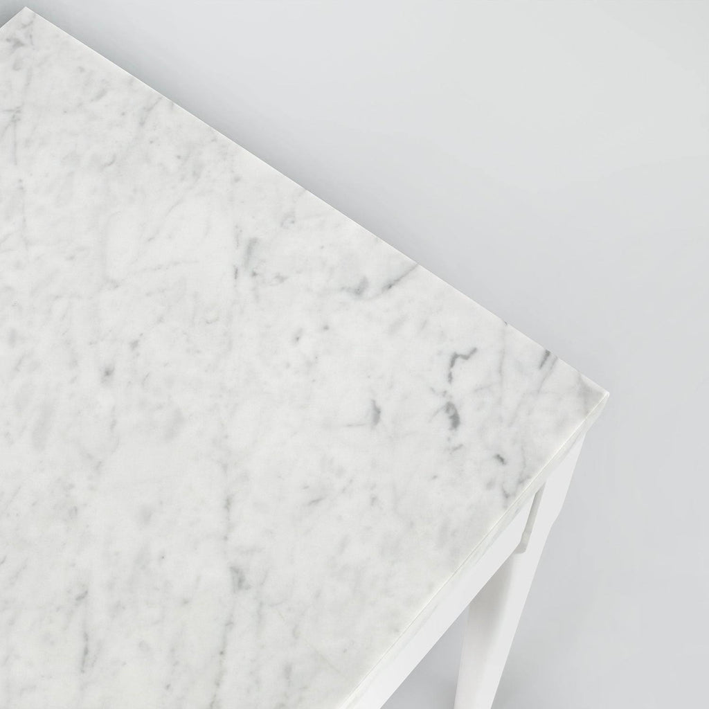 Square Italian Carrara White Marble Side Table with Legs - Tan K2163