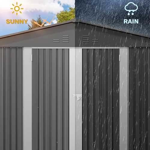 10x8ft Dark Gray Metal Outdoor Storage Shed J639