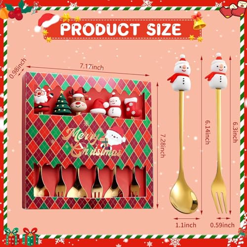 Gold Stainless Steel 3 Spoons and 3 Forks Dessert Set I8943