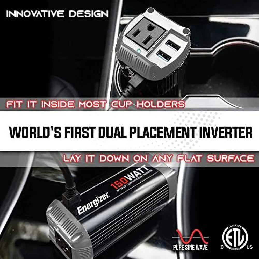 150 Watt Pure Sine Wave Car Power Inverter with Cigarette Lighter Plug and 2 USB Ports U259