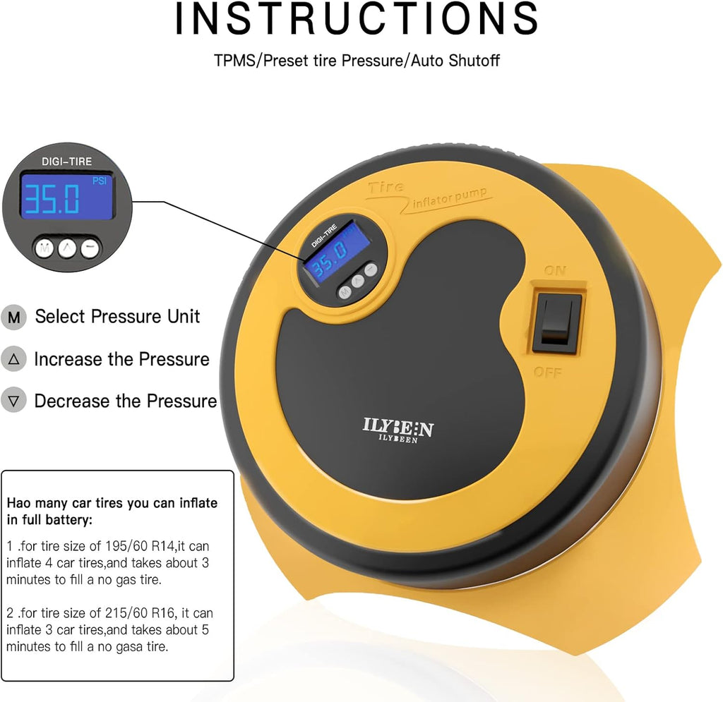 Tire Inflator Portable Air Compressor, DC 12V Auto Tire Pump, Digital Air Pump with LED Light, Long Power Cord Auto Shut Off, Pack of 2 G26508