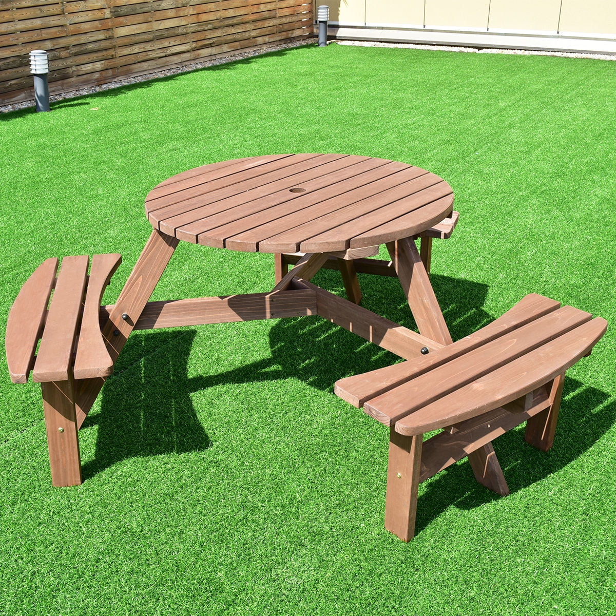 Wood 6 Person Picnic Table and Bench Set M446