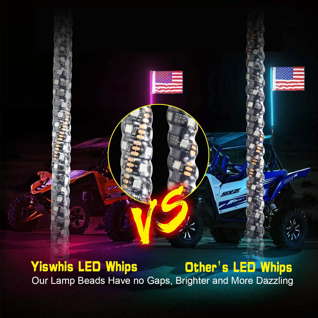 Seamless Spiral Wrapped 4FT Lighted Whips with Remote and App Control H7346