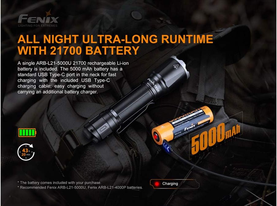 Tactical Flashlight with 2X 5000mAh USB-C Rechargeable Battery R95938