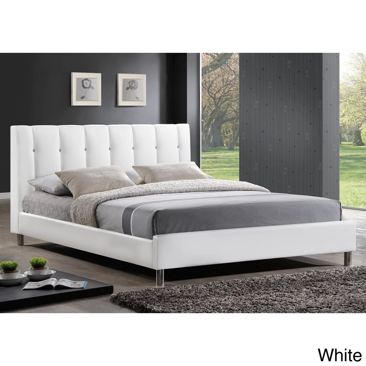 Queen Size Bed with Upholstered Headboard White R933