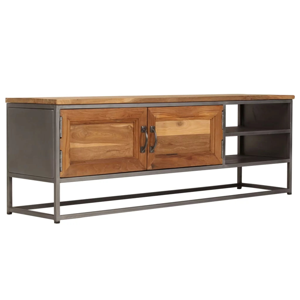 Teak Wood TV Stand with Storage Cabinet and Shelves Steel Frame Z530
