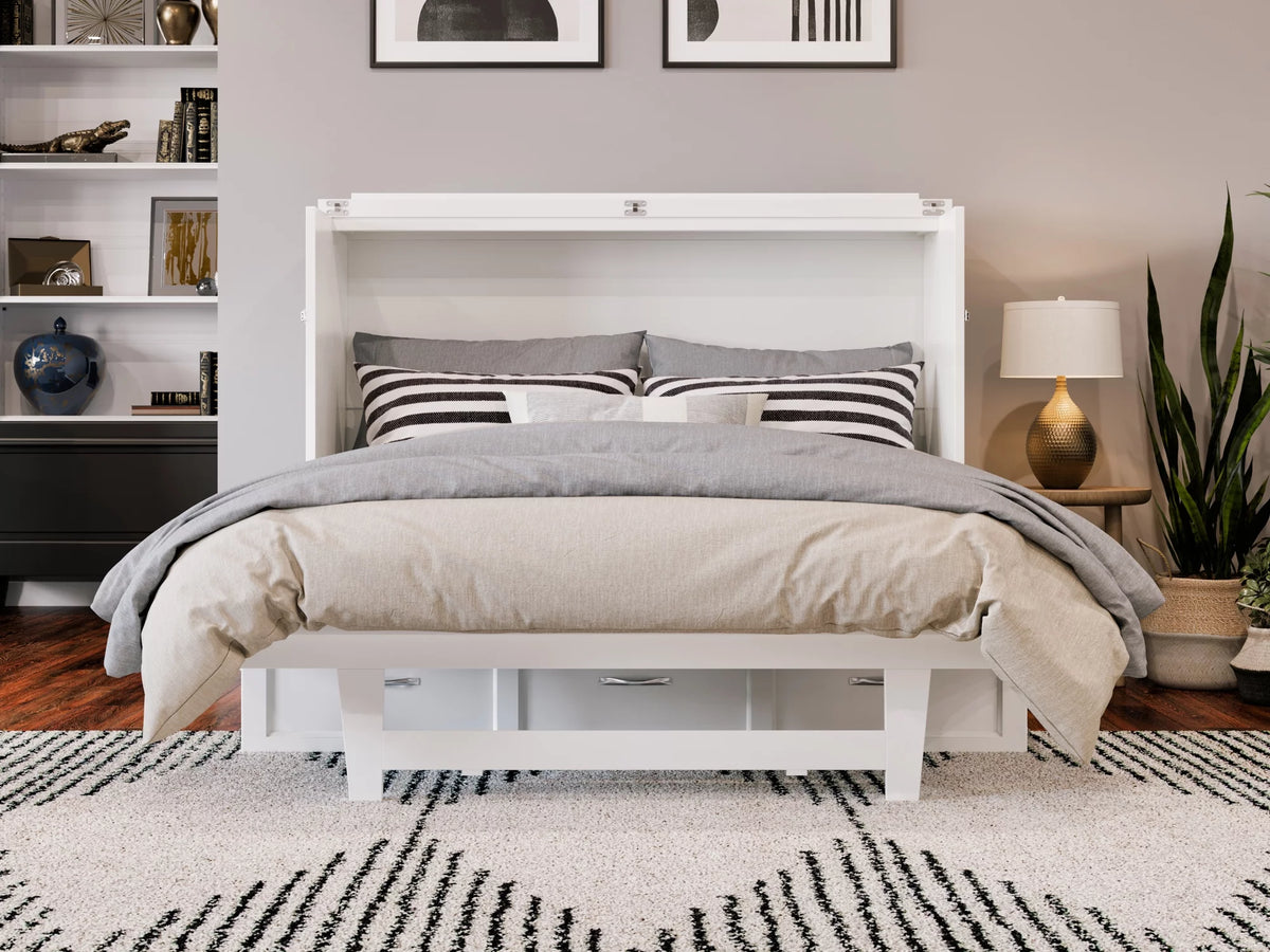 White Solid Wood Murphy Bed Chest with Mattress X308708