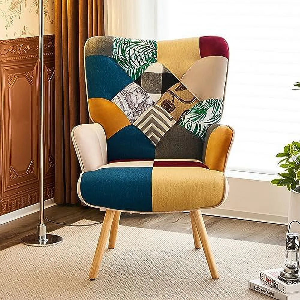 High Back Accent Chair with Linen Fabric and Wood Feet X579