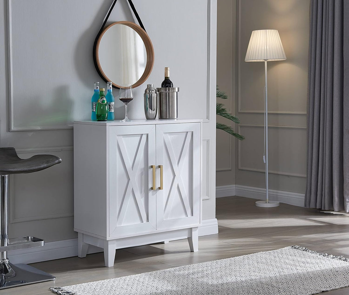Small Cabinet with Wood Doors in Grey Wash B756