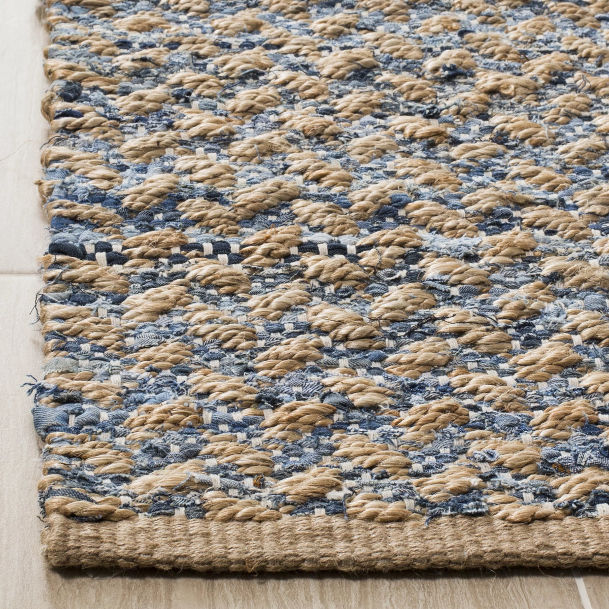 8' x 10' Blue Natural Jute Geometric Area Rug H917