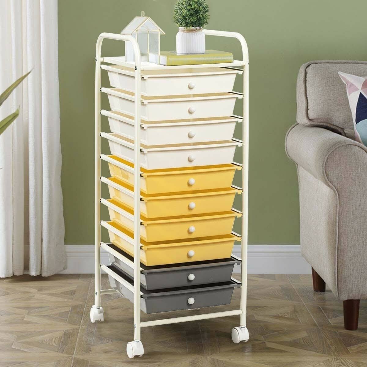 10 Drawer Yellow Rolling Storage Cart Organizer H429