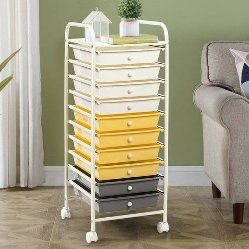 10 Drawer Yellow Rolling Storage Cart Organizer H429