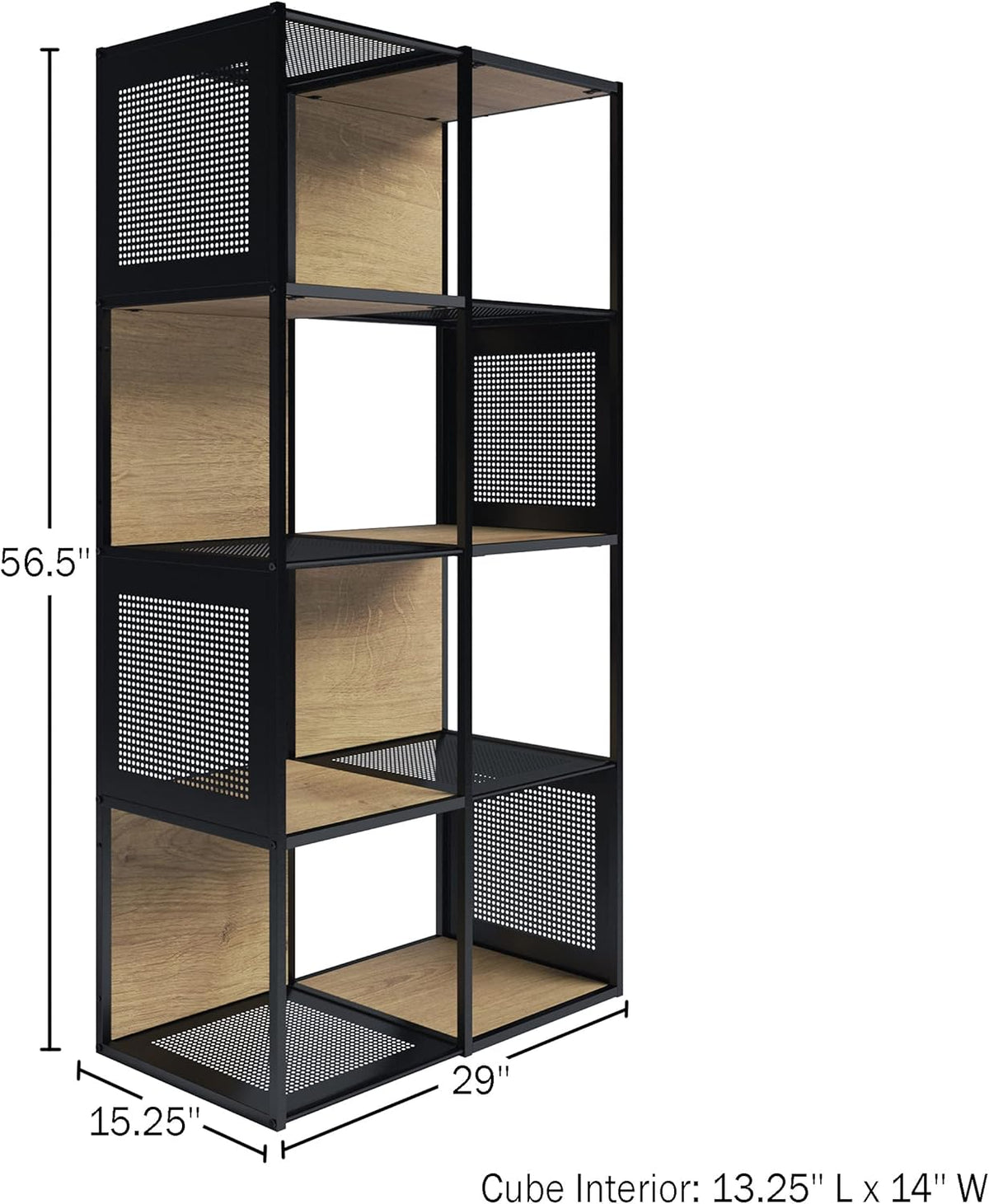 Oak and Black Wood and Metal Cube Storage Bookshelf D1351