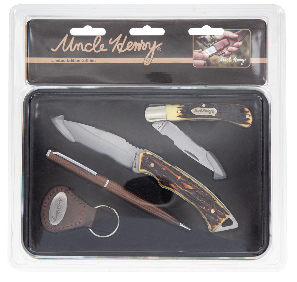 4 Piece Fixed-Blade Knife Folding Knife Leather Keychain Ball-Point Pen Gift Set L8193
