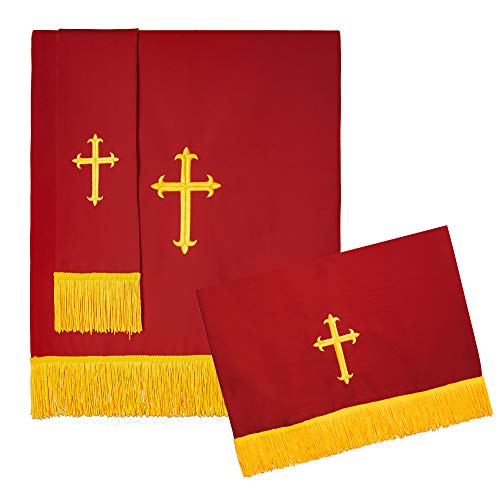 Set of 3 Reversible Parament Set Red White with Embroidered Gold Latin Cross C755687