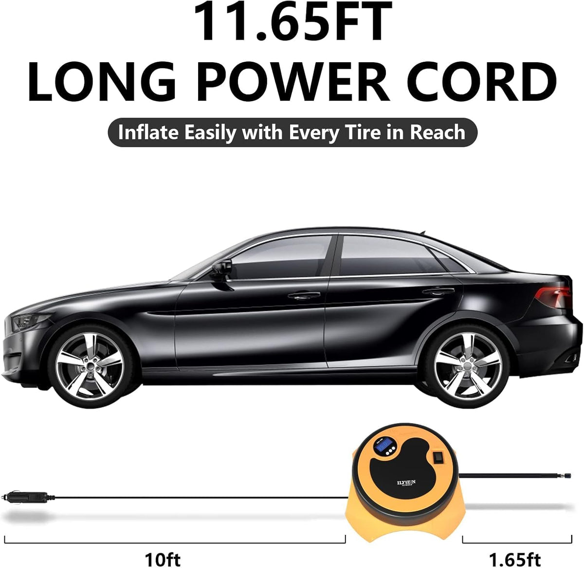 Tire Inflator Portable Air Compressor, DC 12V Auto Tire Pump, Digital Air Pump with LED Light, Long Power Cord Auto Shut Off, Pack of 2 G26508