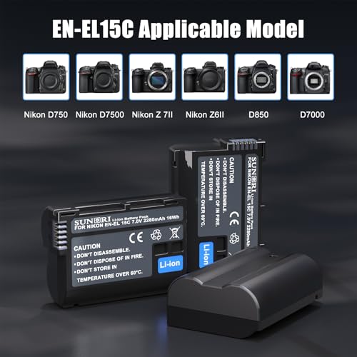 3 Pack EN-EL15C Batteries and Three-Slot Charger Set 2280mAh F252727