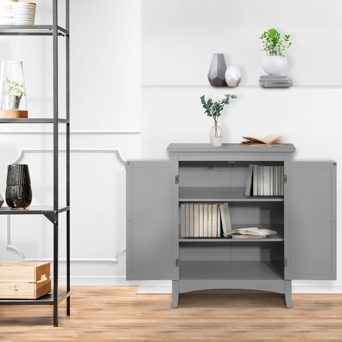 Grey Freestanding Floor Cabinet with 2 Shutter Doors O575