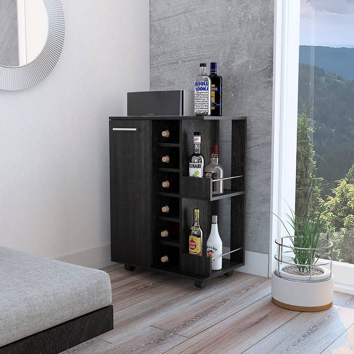 Weathered Oak Bar Cart Cabinet X63913