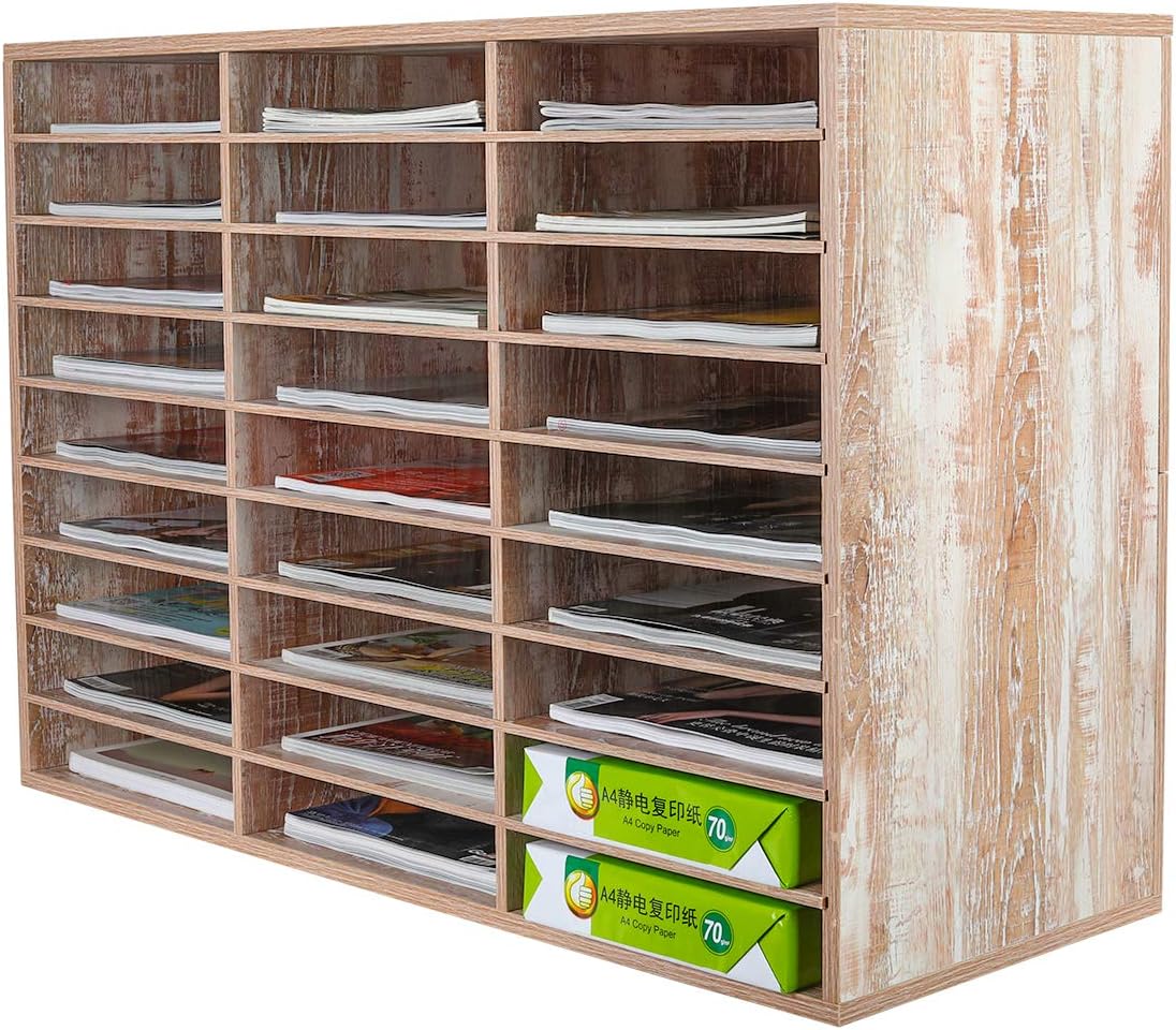 Brown Wood Desktop Literature Organizer, 27 Compartments Y360