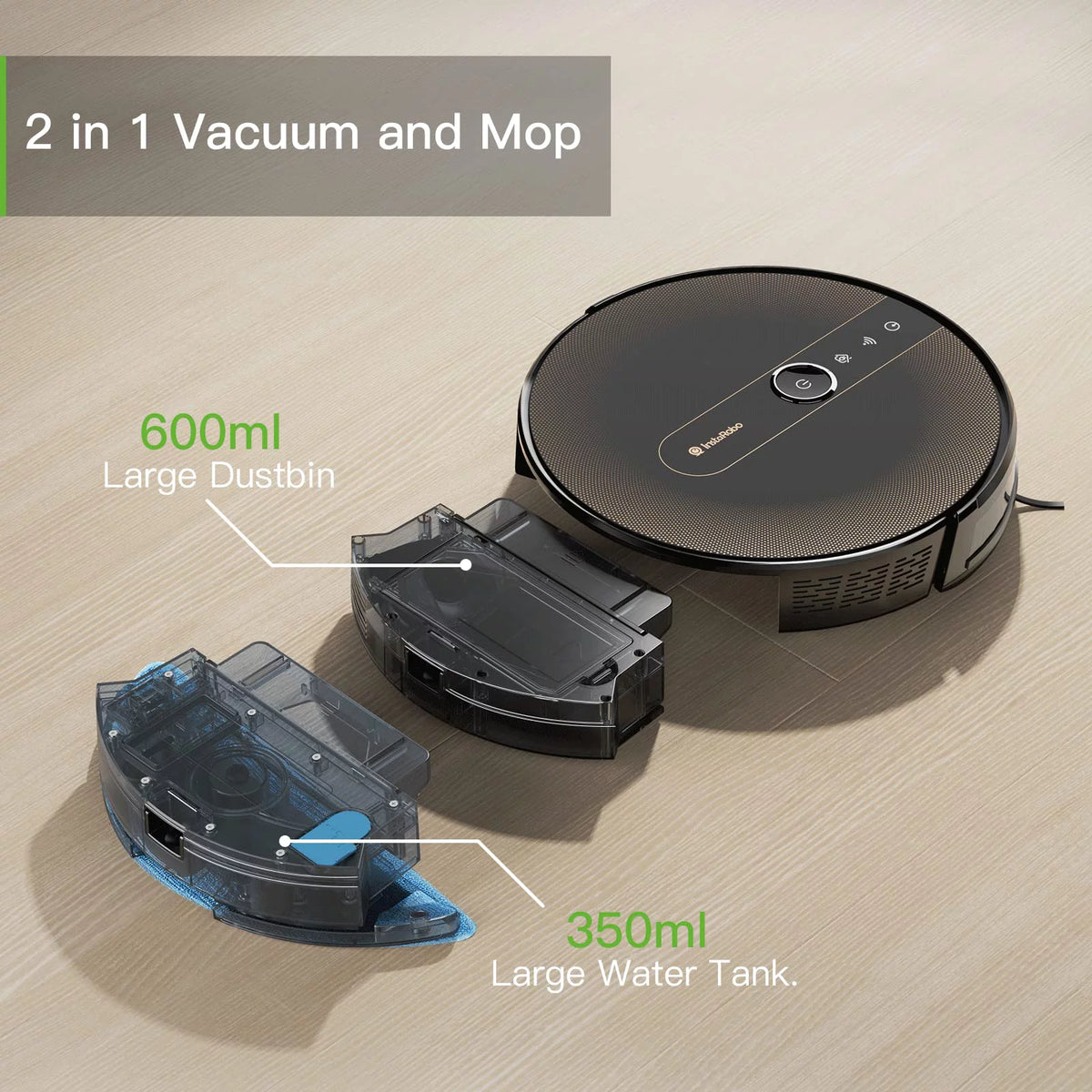 Black Robot Vacuum and Mop Combo with Smart Mapping, 2000Pa Suction U472734