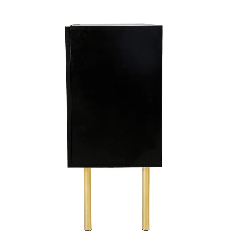 Black Modern Sideboard with Gold Metal Legs and Adjustable Shelves X472241