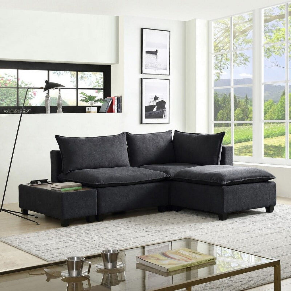 Light Gray Fabric Sectional Loveseat with Ottoman U111274