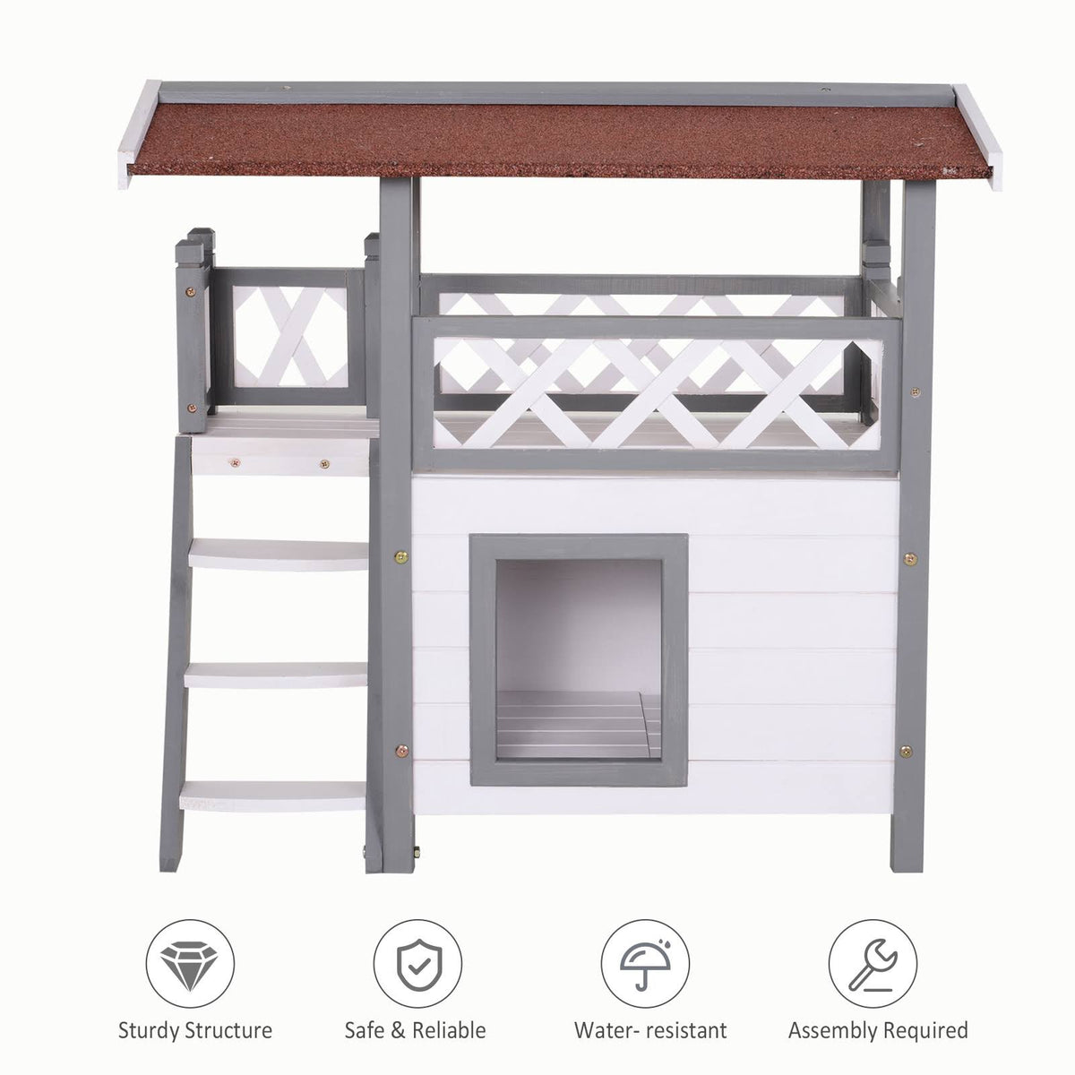3-Story Wooden Cat House with Balcony J60276