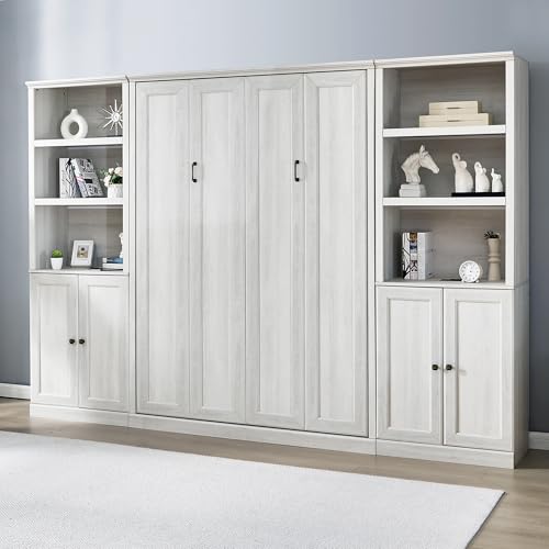 White Wood Full Size Murphy Bed with Storage Cabinet Z894