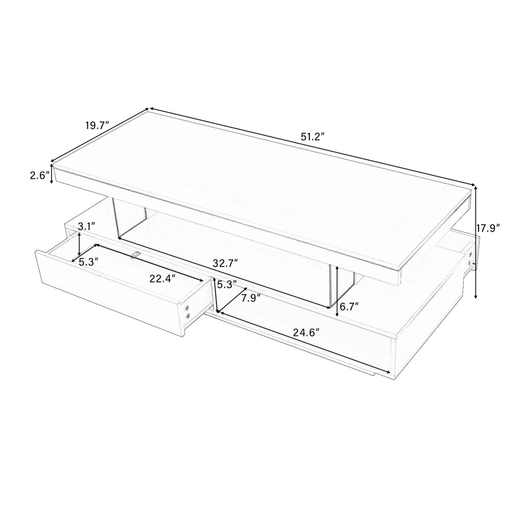 White LED Coffee Table with Storage and 2 Drawers L4029