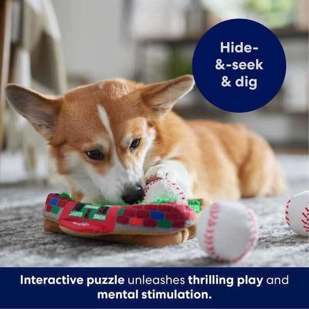Baseball Hide & Seek Puzzle Plush Squeaky Dog Toy O9111