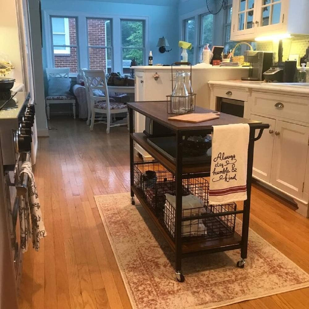 Industrial Kitchen Cart with Wheels and 3 Metal Storage Baskets E210271