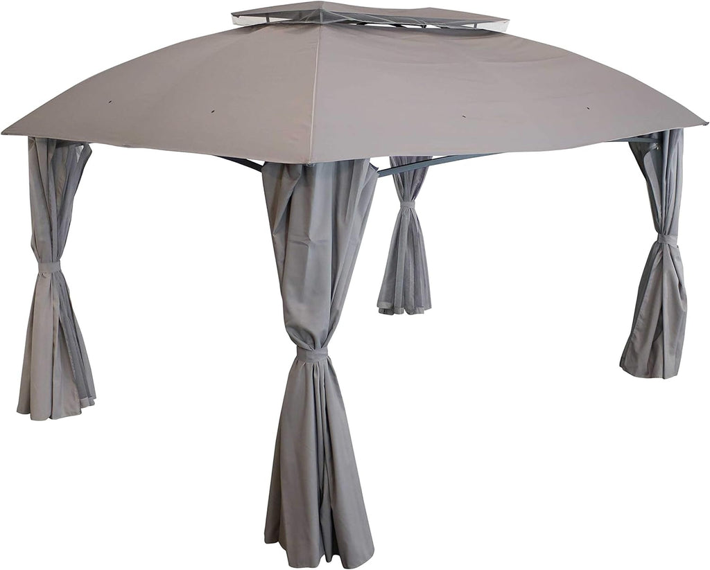 Gray Rectangle Patio Gazebo with Screens and Privacy Walls N5213