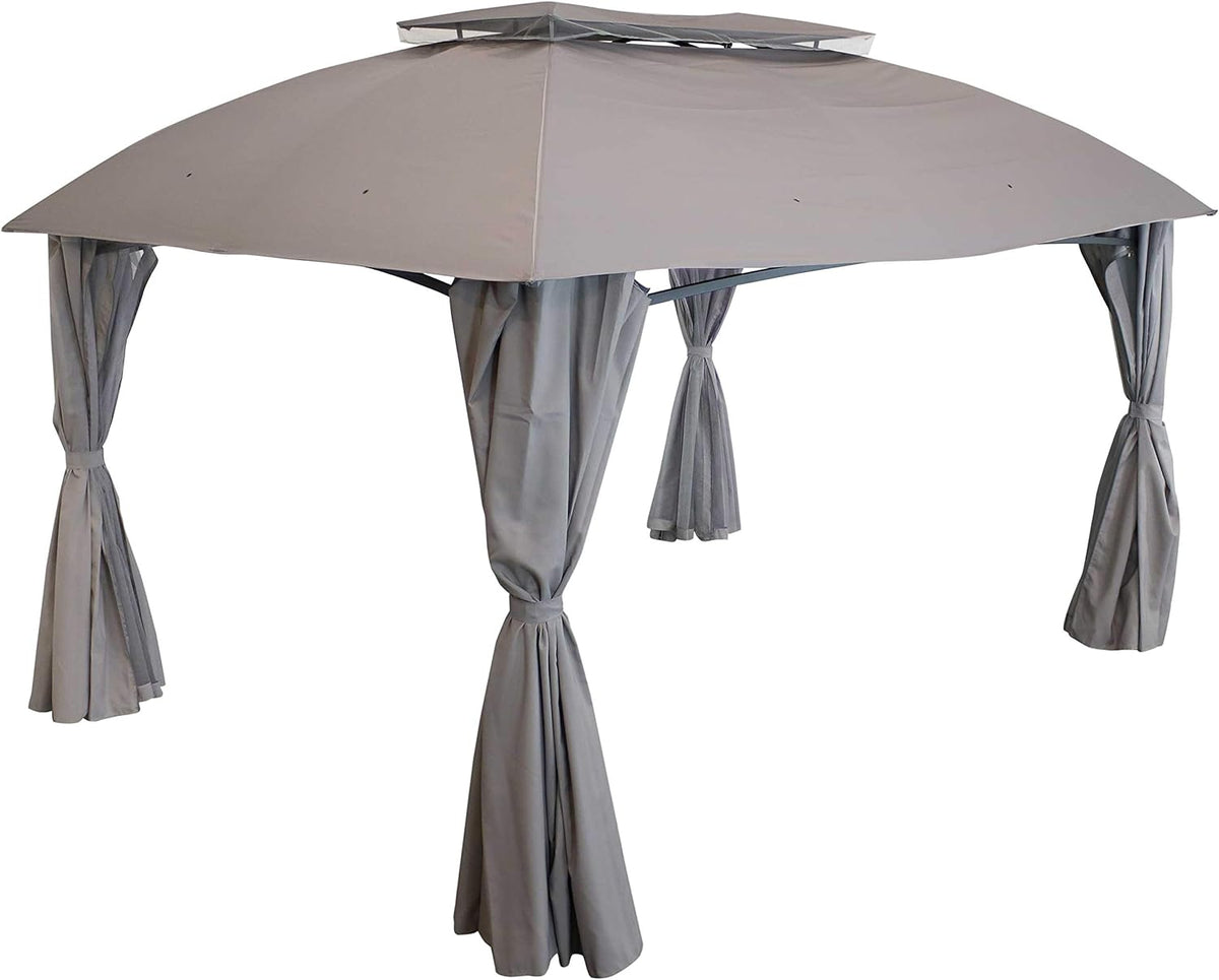Gray Rectangle Patio Gazebo with Screens and Privacy Walls N5213