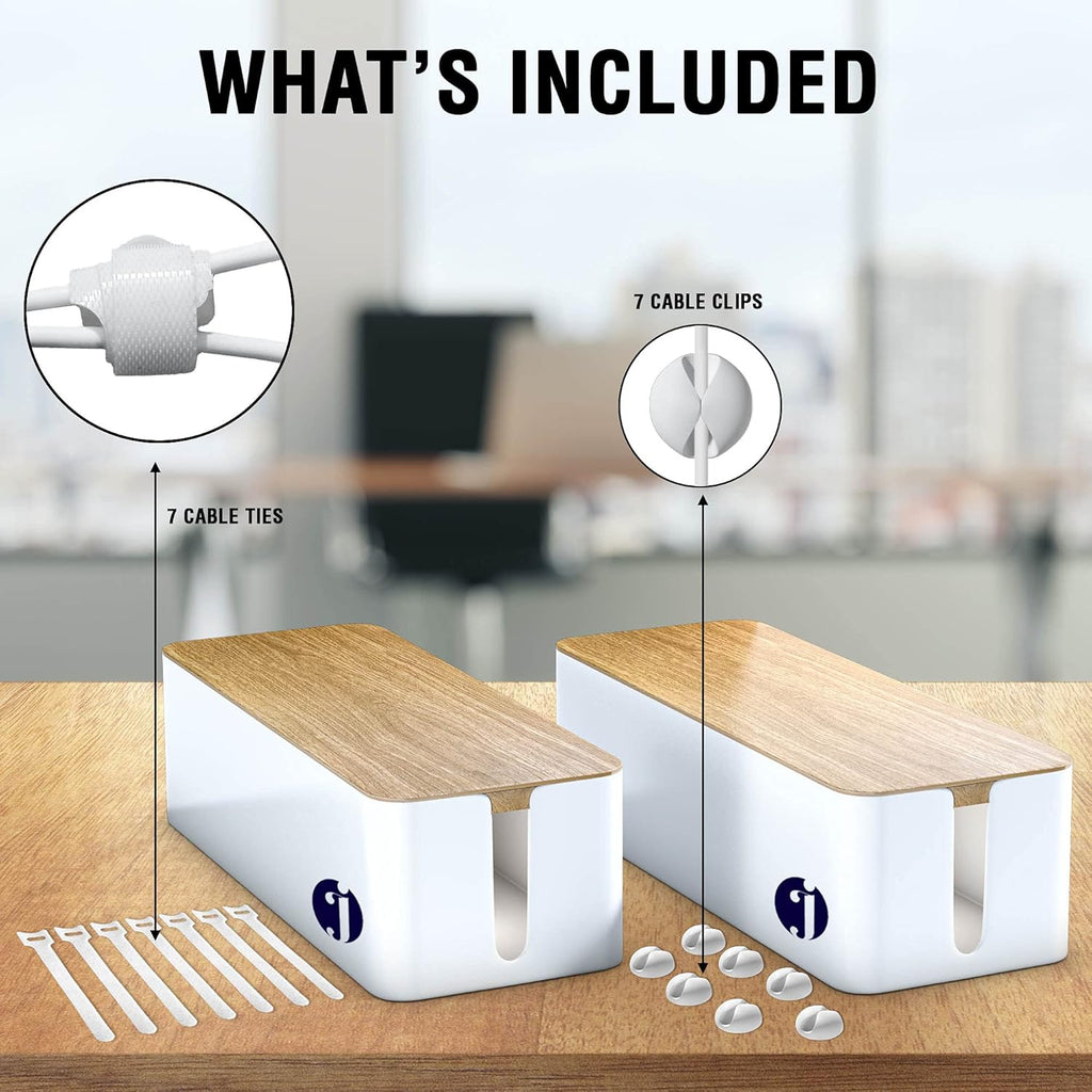 Cable Management Box with Wooden Style and Lid Lock, Sturdy ABS Material C800