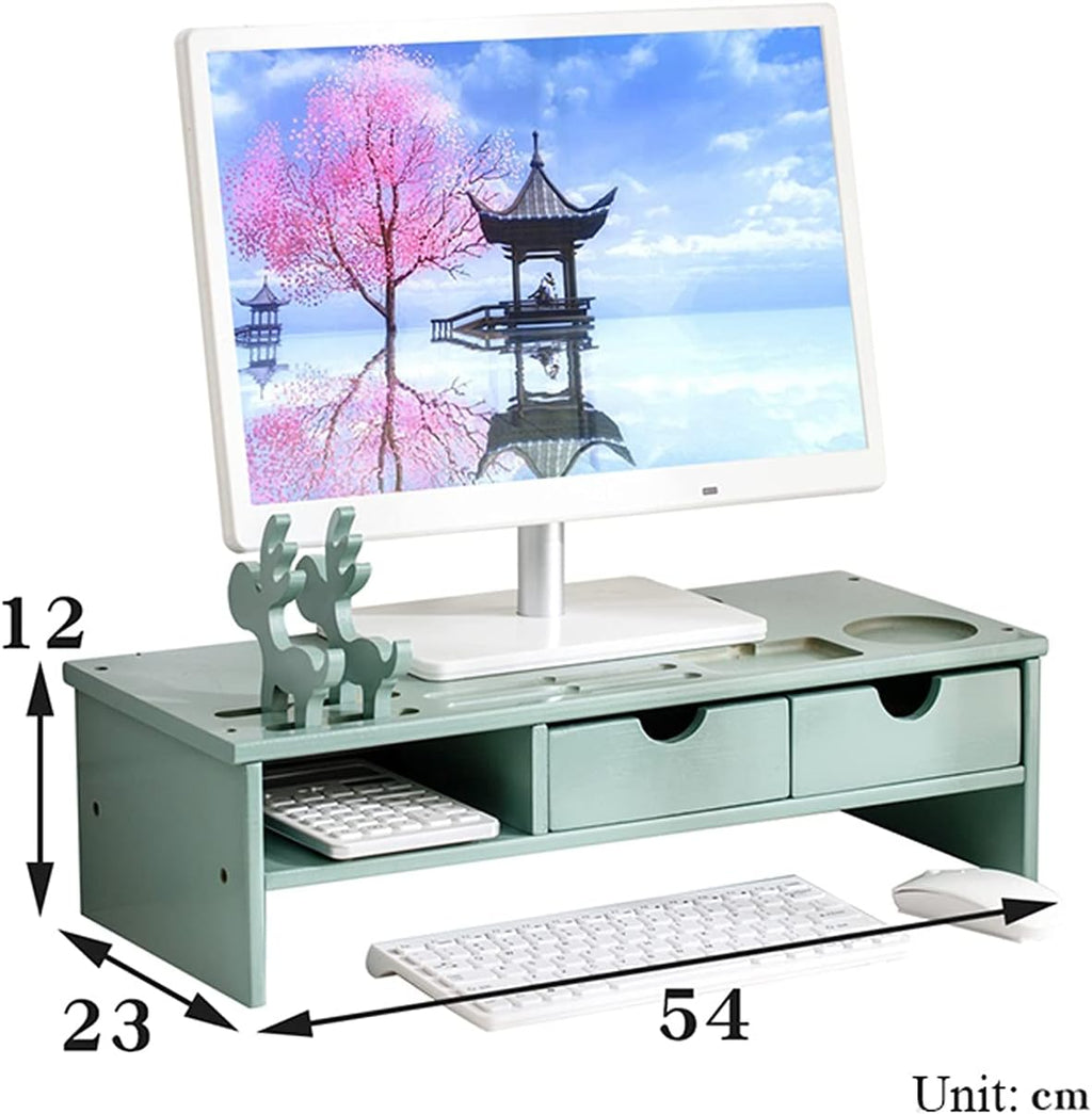 Bamboo Wood Monitor Stand with 2-Tier Drawers Z1057