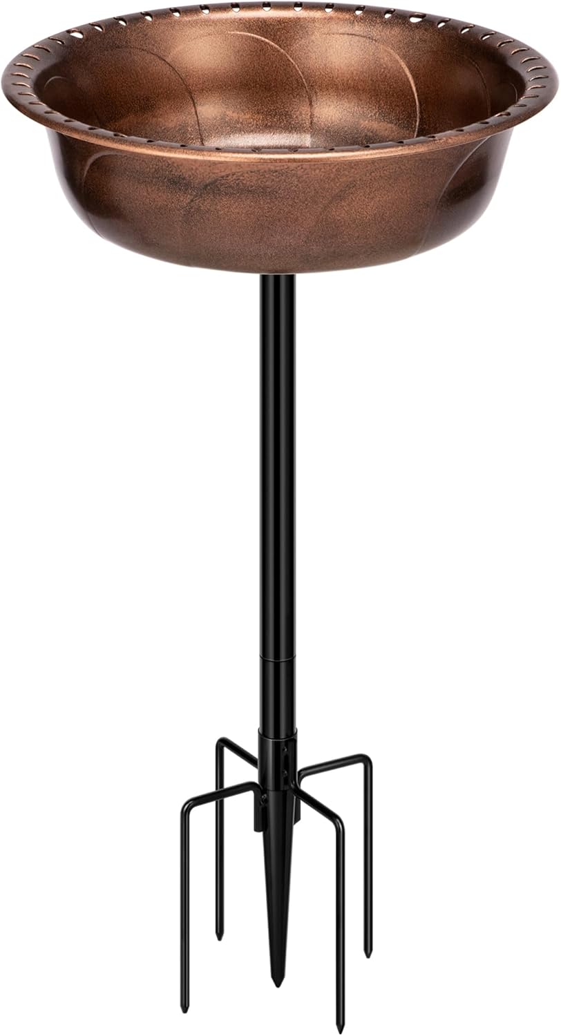 29 Inch Polyresin Bird Bath Bowl with Metal Stake O60244