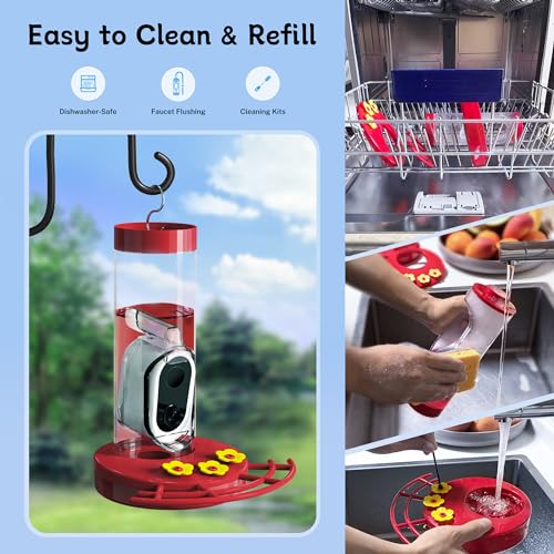 Smart Hummingbird Feeder with Camera Solar-Powered, AI Identify, Cloud Storage, HD Video (20 Ounces) O630