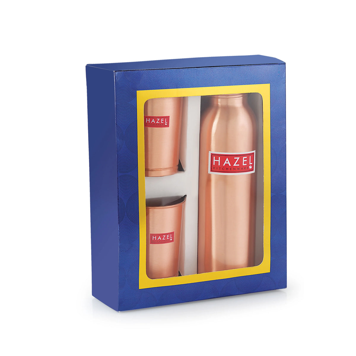 Copper Water Bottle, 28oz & 2 Glasses, 10oz K264