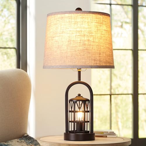 23" Rustic Table Lamp Set of 2 with Night Light, Brown X615144