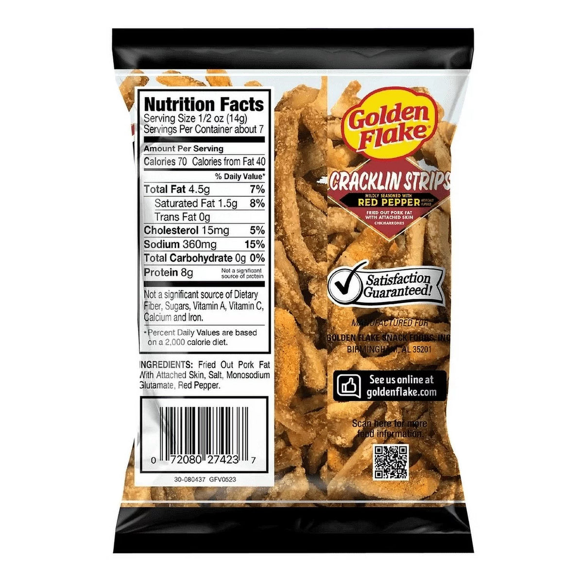 Mildly Seasoned Fried Pork Cracklin Strips with Red Pepper, 3.5 oz. Bags (6 Bags) W671