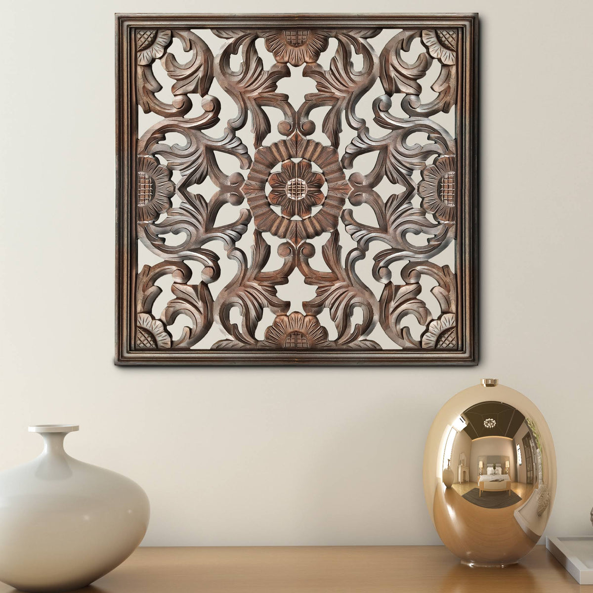 Burnt Brown Square Wooden Wall Panel S5176