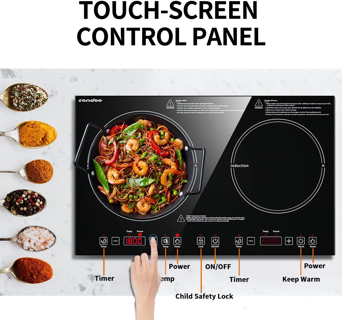 1800W Double Induction Cooktop with Kids Safety Lock O5914