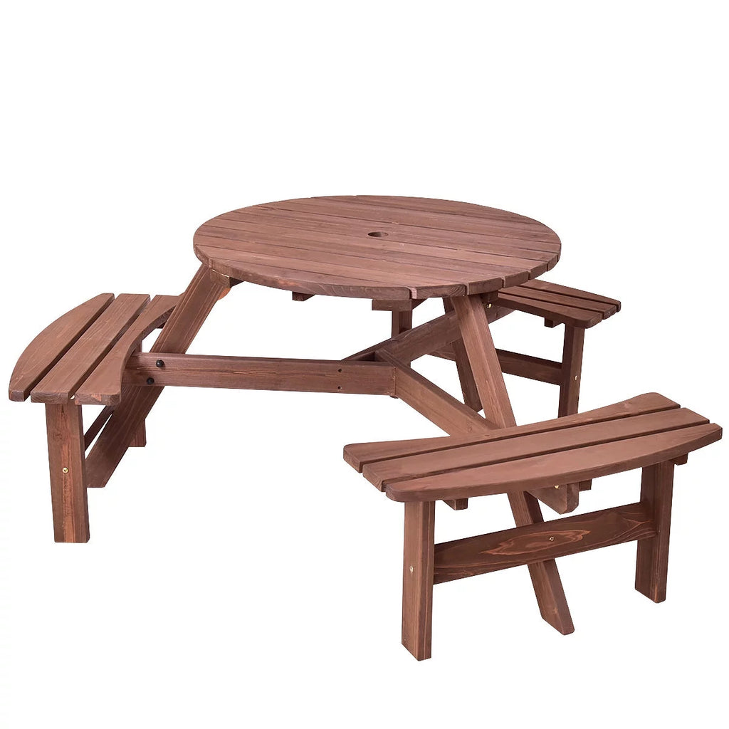 Wood 6 Person Picnic Table and Bench Set M446