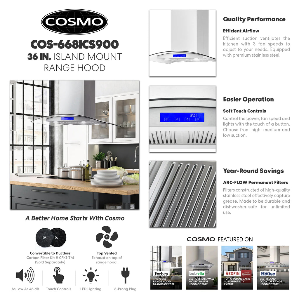 36 in. Ducted Island Range Hood in Stainless Steel Y56221