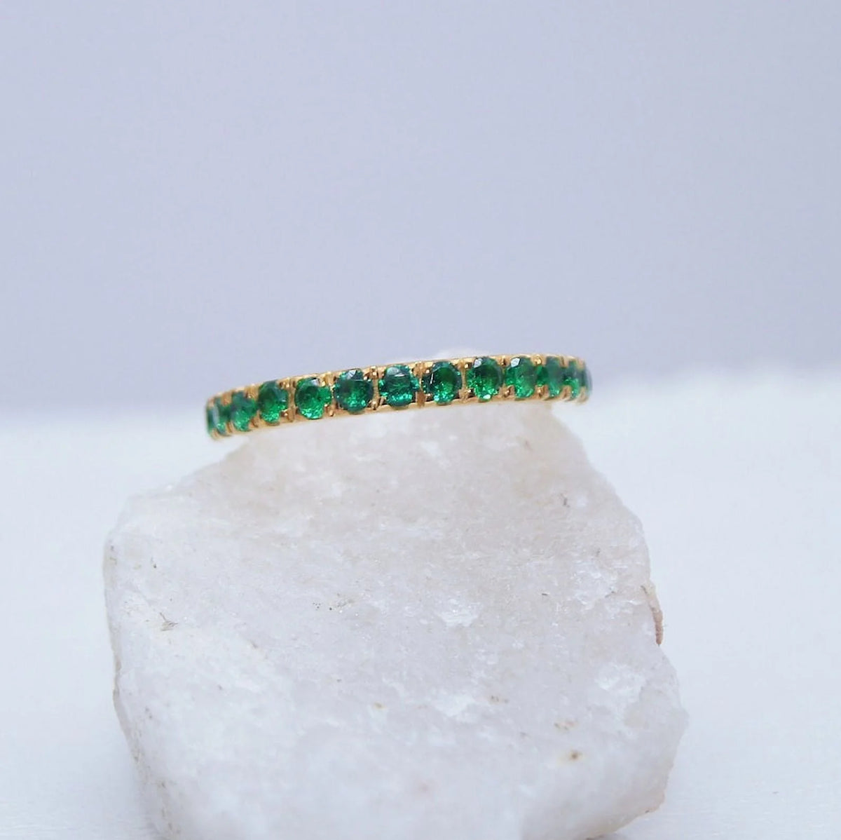 925 Sterling Silver Round Cut Emerald Engagement Ring L1191