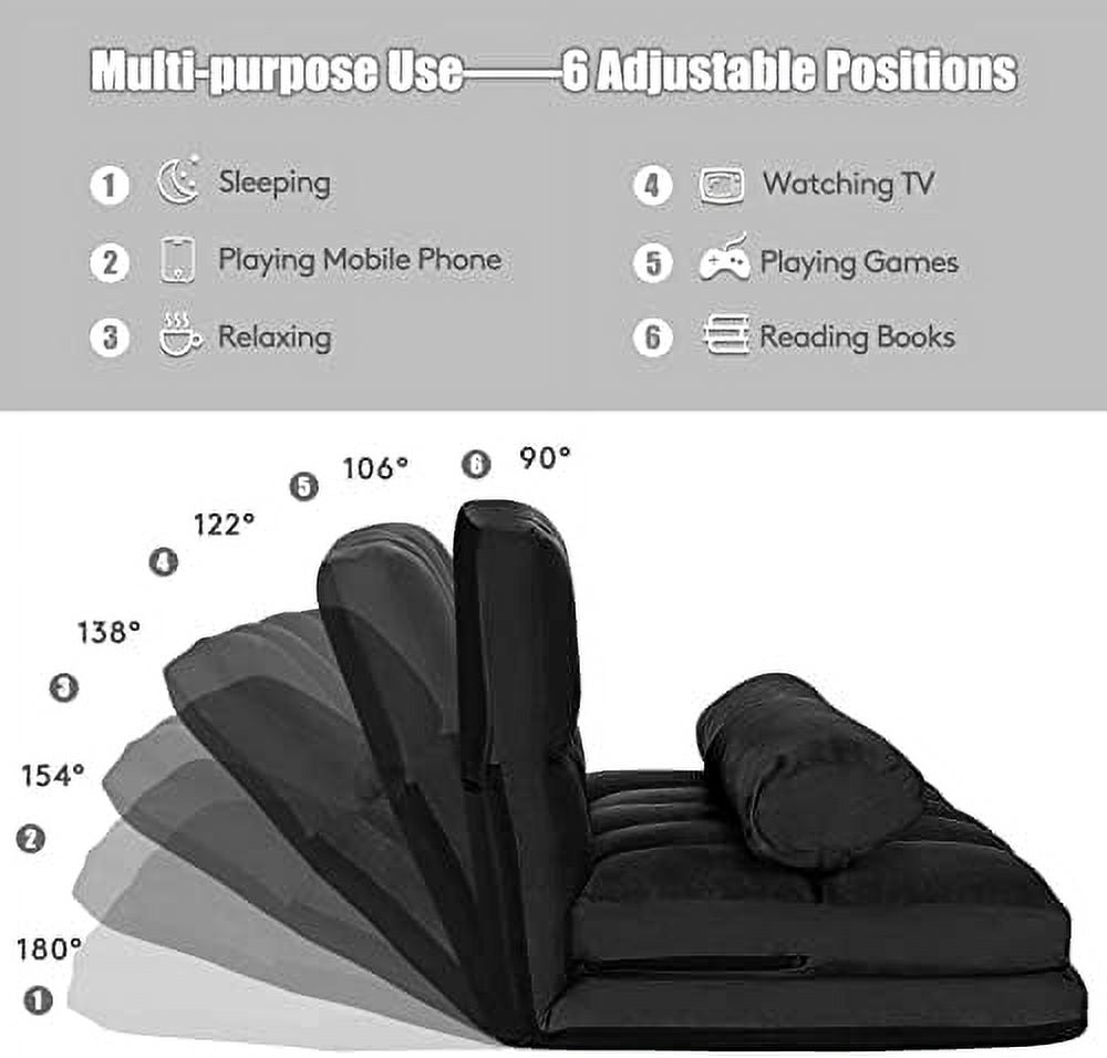 6-Position Foldable Suede Floor Sofa Bed with 2 Pillows (Brown) L177244