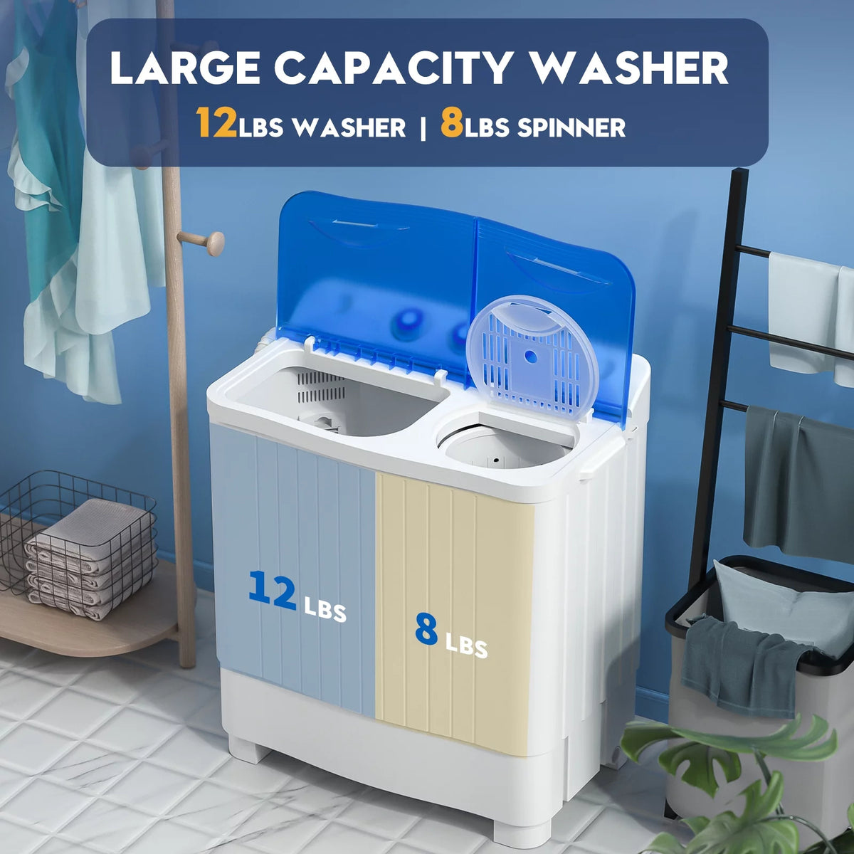Portable 20lbs Twin Tub Semi-Automatic Washing Machine I114