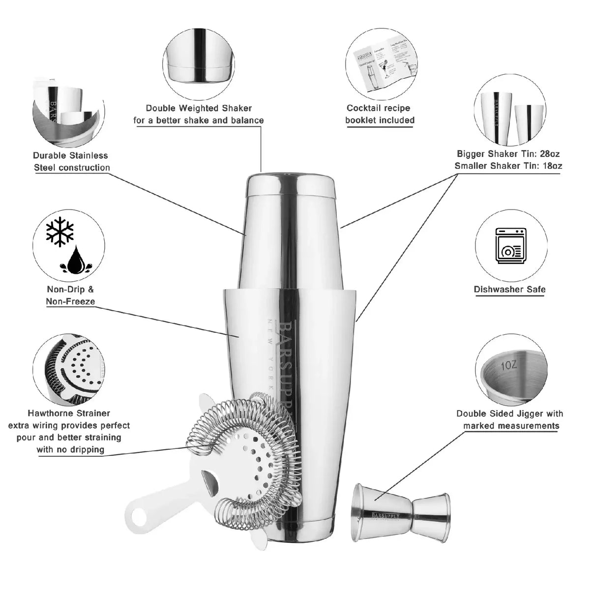 4-Piece Boston Cocktail Shaker Set C967
