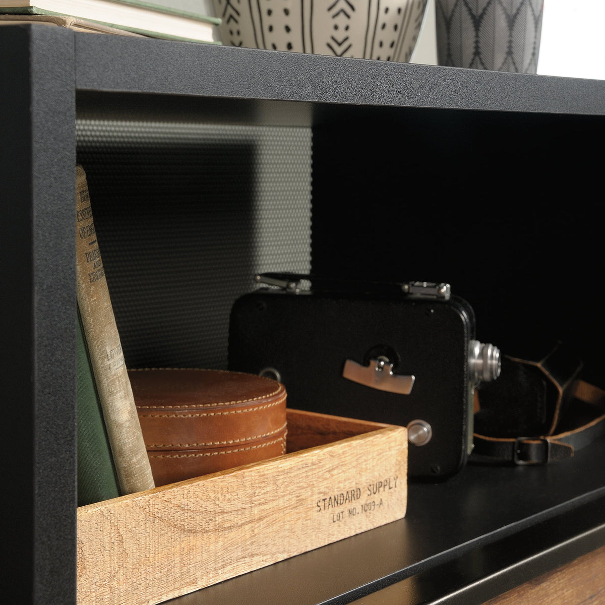 Black 3 Drawer Dresser with Open Shelf W59661